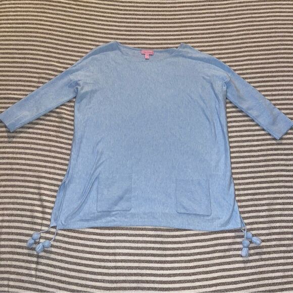Lilly Pulitzer Colene Sweater Heathered Blue
Women XS Tassels Oversized Boxy - Picture 1 of 6